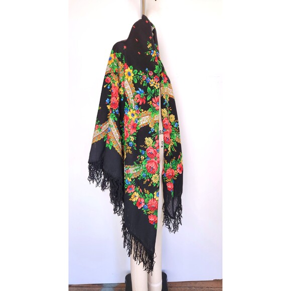 Vintage HUGE Wool Floral Shawl Stole Wrap - Oversized Big XL - Soft -Gothic Boho - Picture 3 of 6